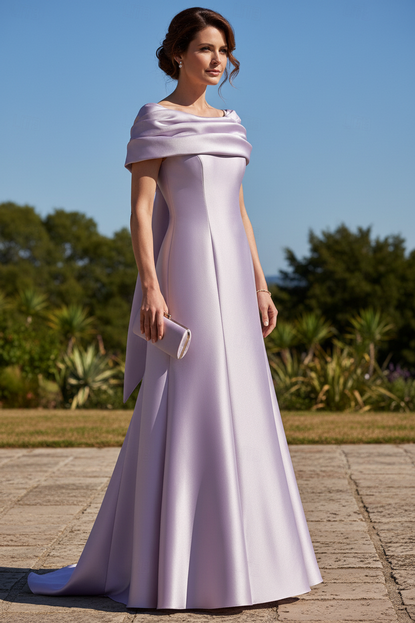 Off-the-Shoulder Satin Gown with Statement Back Bow