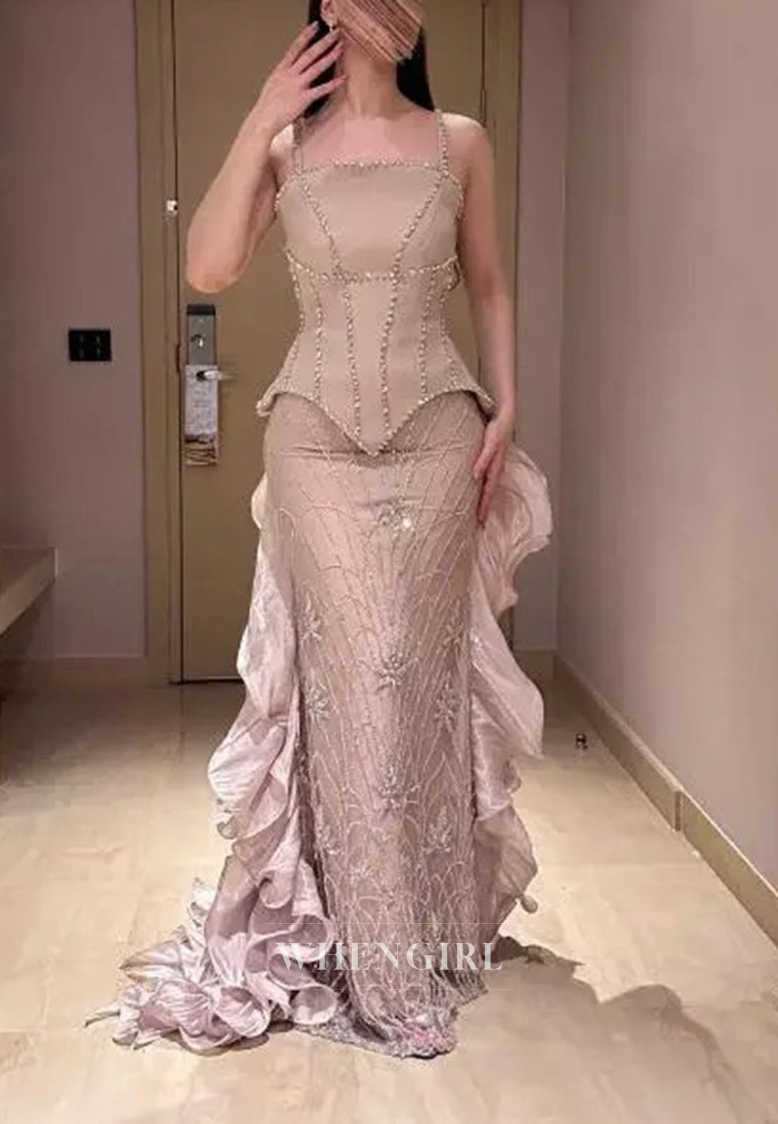 Corset Mermaid Evening Gown with Ruffled Train