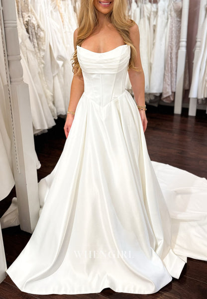 Strapless Cowl Neck Corset A-Line Wedding Dress
