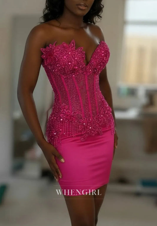 Strapless Beaded Corset Bodycon Mini Dress