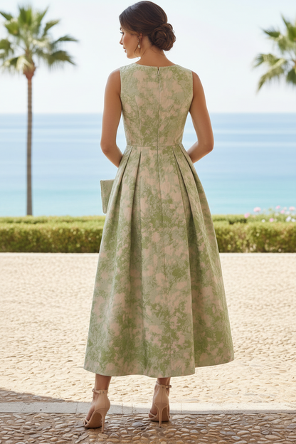 Floral Jacquard Pleated A-Line Midi Dress