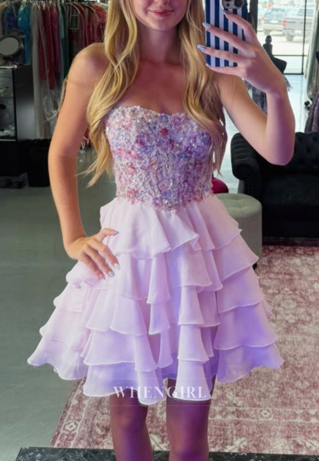 Tiered Ruffle Mini Dress with Floral Corset Bodice