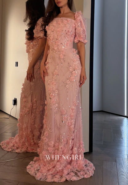 Floral Applique Corset Evening Gown