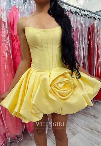 Strapless Corset Mini Dress with Rosette Bubble Skirt