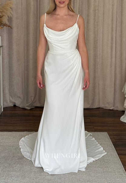 Cowl Neck Ruched Wedding Dress with Train