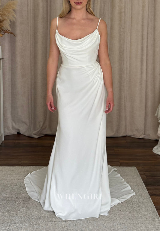 Cowl Neck Ruched Wedding Dress with Train