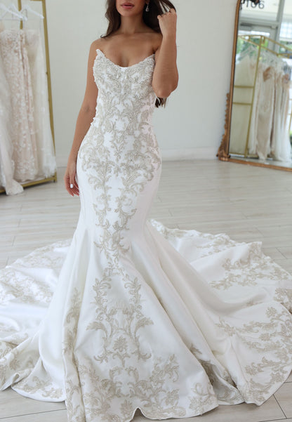 Strapless Beaded Embroidered Mermaid Wedding Dress