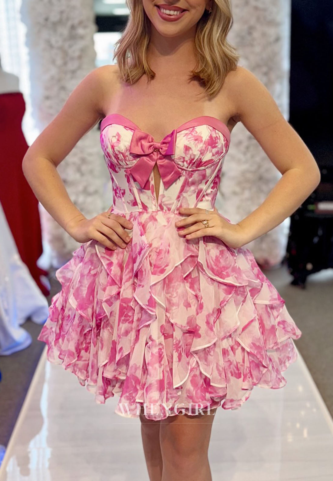 Strapless Tiered Ruffle Corset Mini Dress