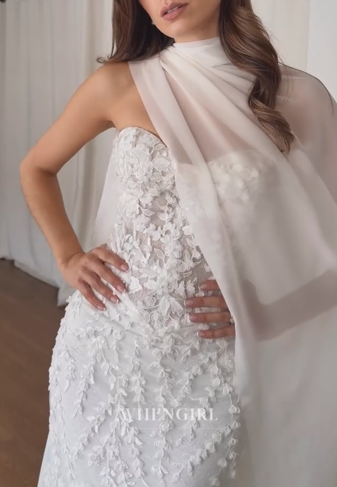 Lace Applique Mermaid Wedding Dress with Cape