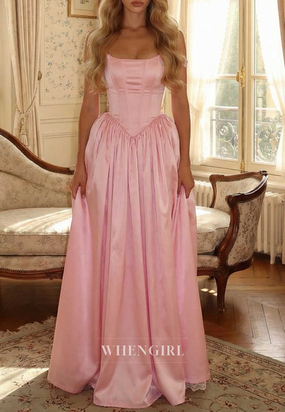 Satin Corset A-Line Ball Gown with Lace Hem