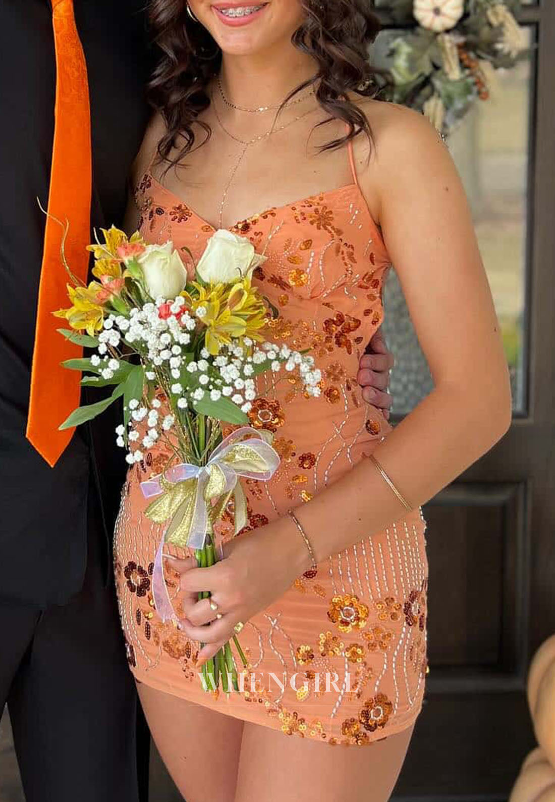 Beaded Floral Sequin Mini Homecoming Dress
