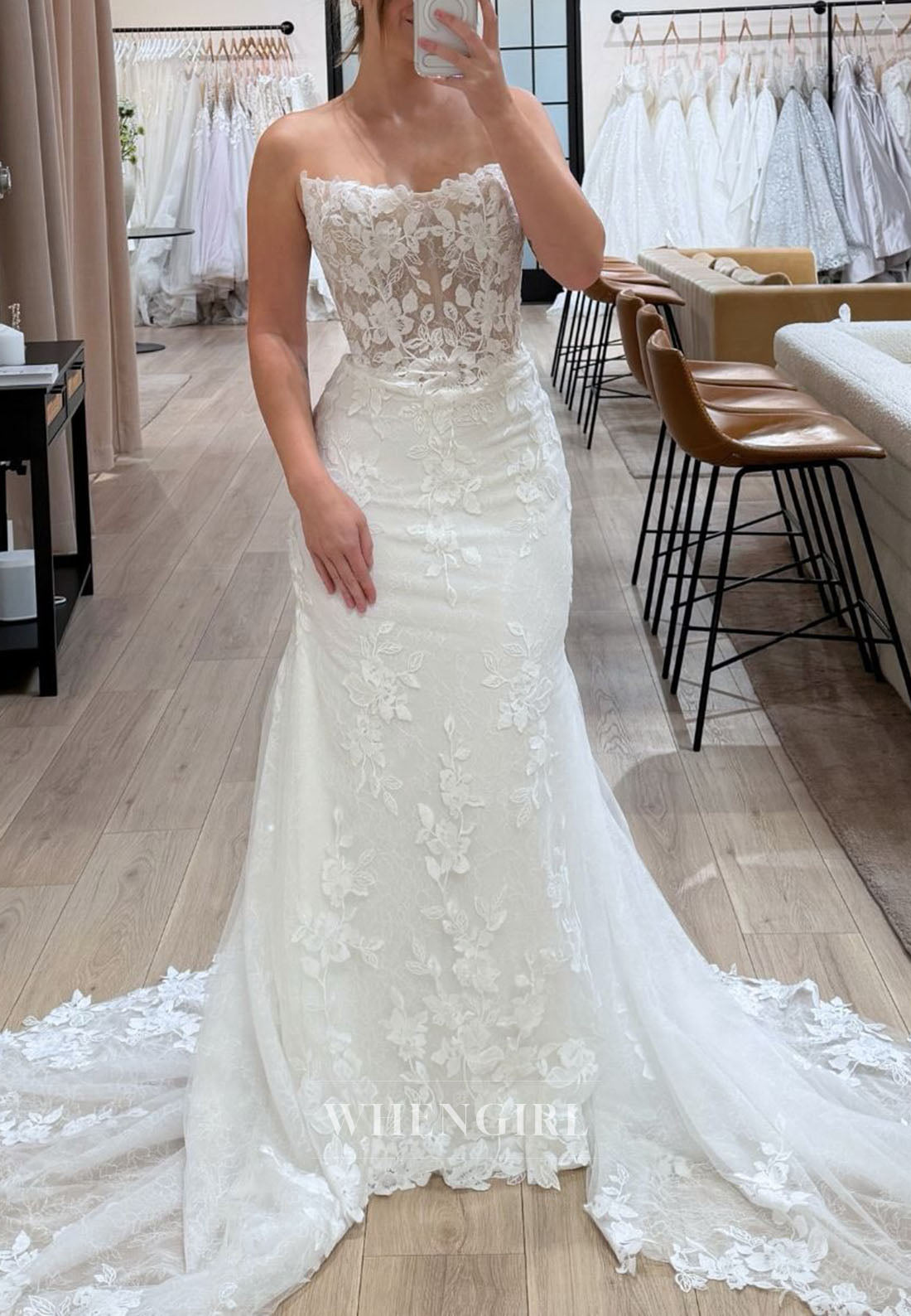 Strapless Lace Mermaid Wedding Dress with Train