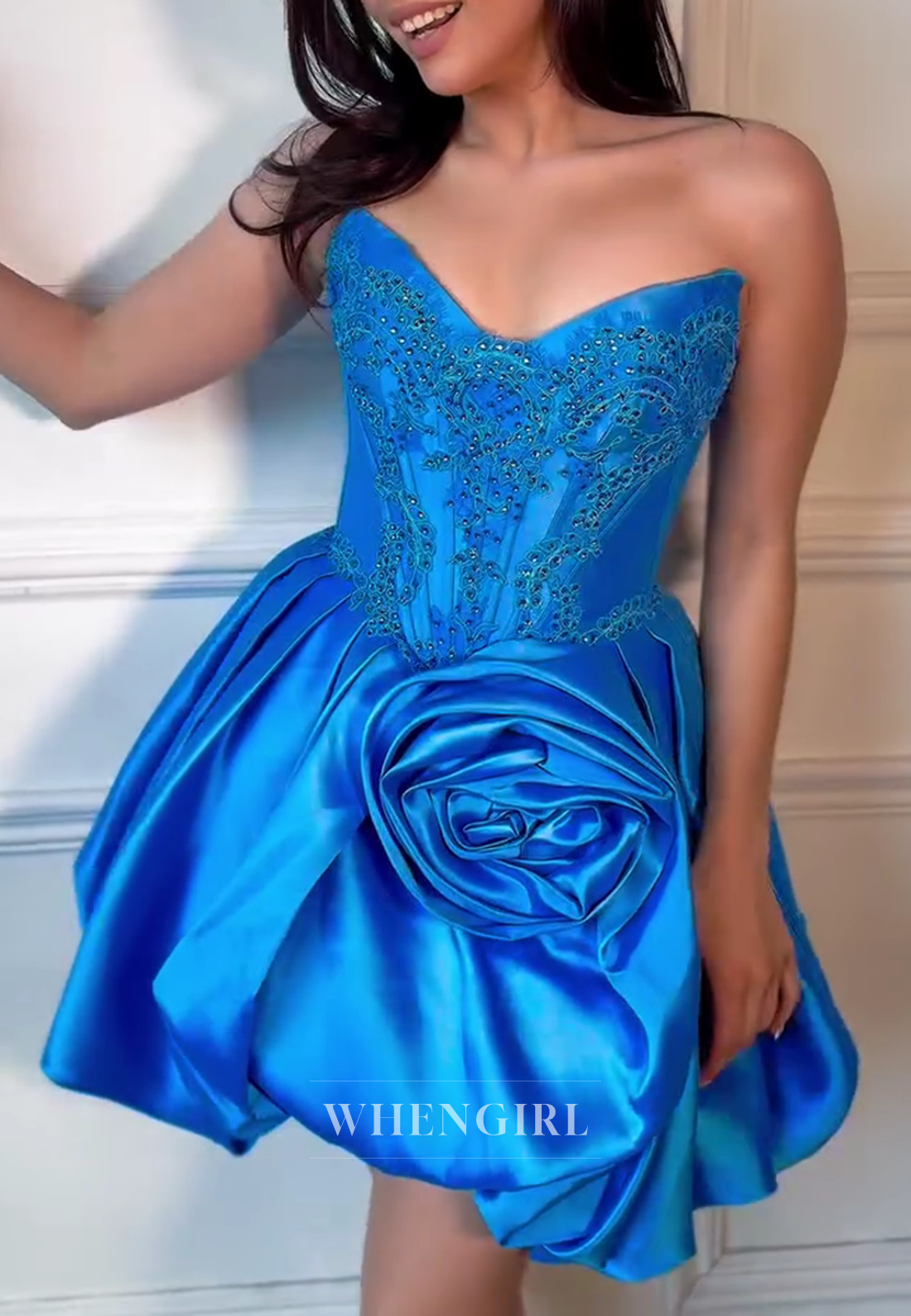 Strapless Corset Mini Dress with 3D Rose Detail