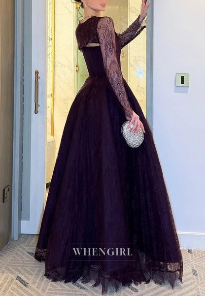 Lace Long Sleeve Corset A-Line Ball Gown