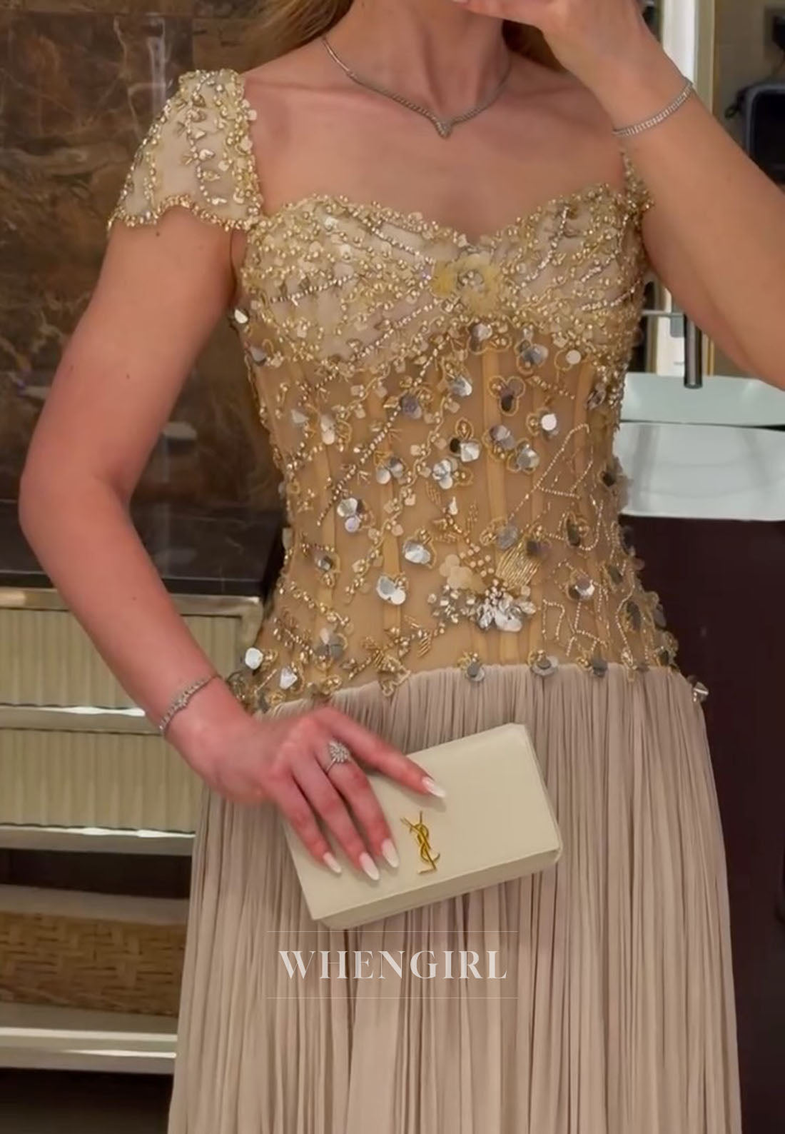 Beaded Corset Pleated A-Line Evening Gown