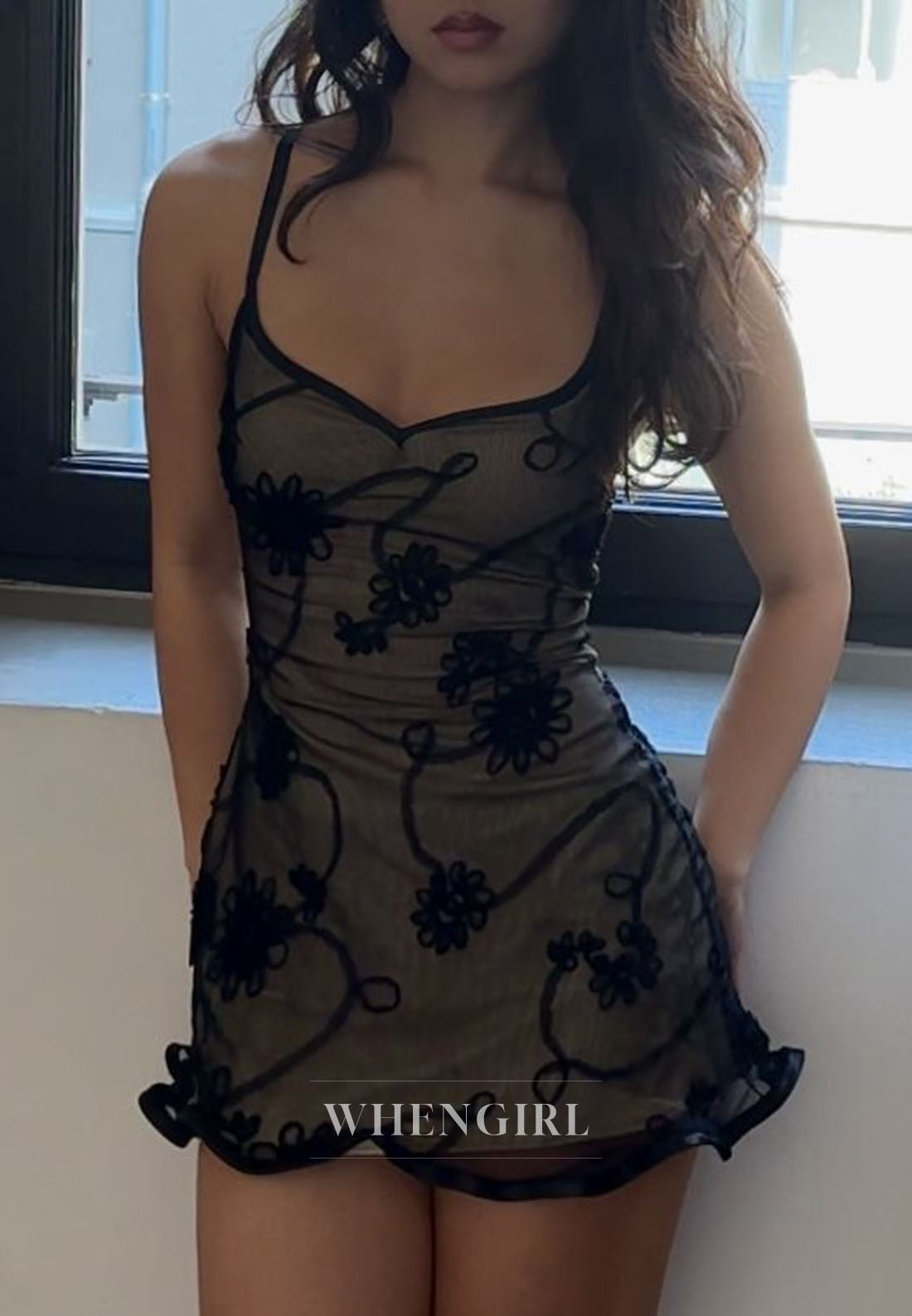 Floral Embroidered Mesh Cami Mini Dress