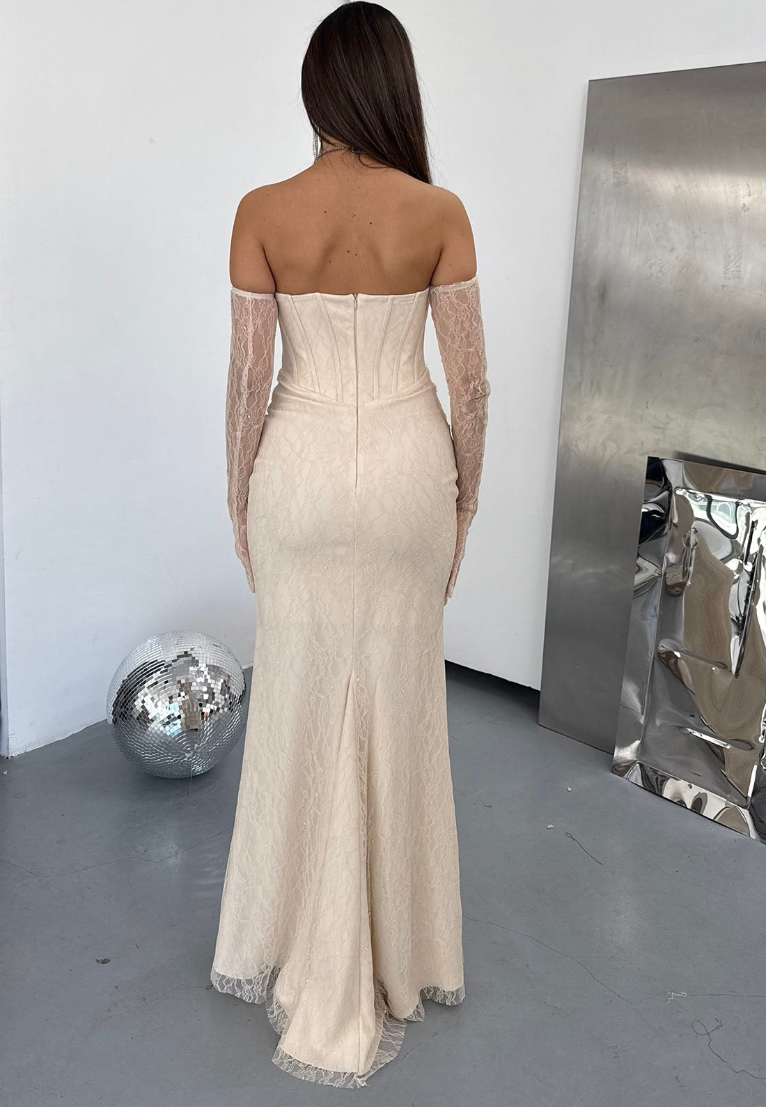 Corset Lace Maxi Dress with Long Sleeves