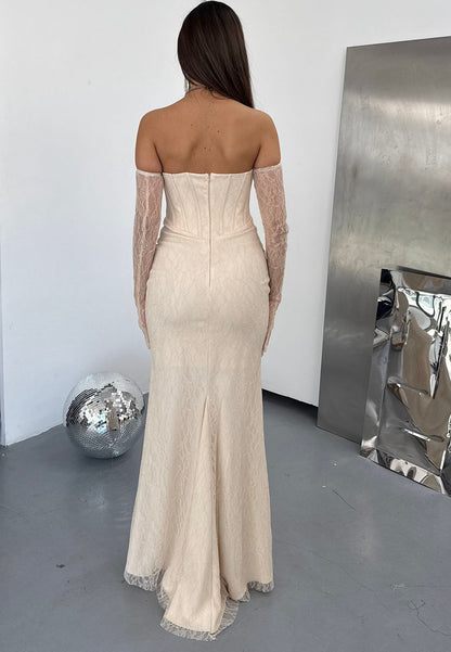 Corset Lace Maxi Dress with Long Sleeves