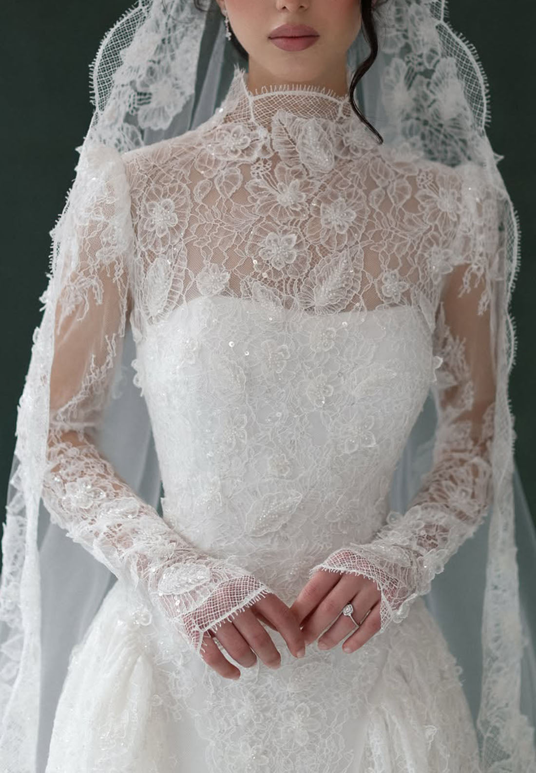 High Neck Lace Long Sleeve Wedding Dress