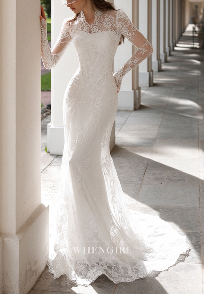 Lace Long Sleeve Sheath Wedding Dress