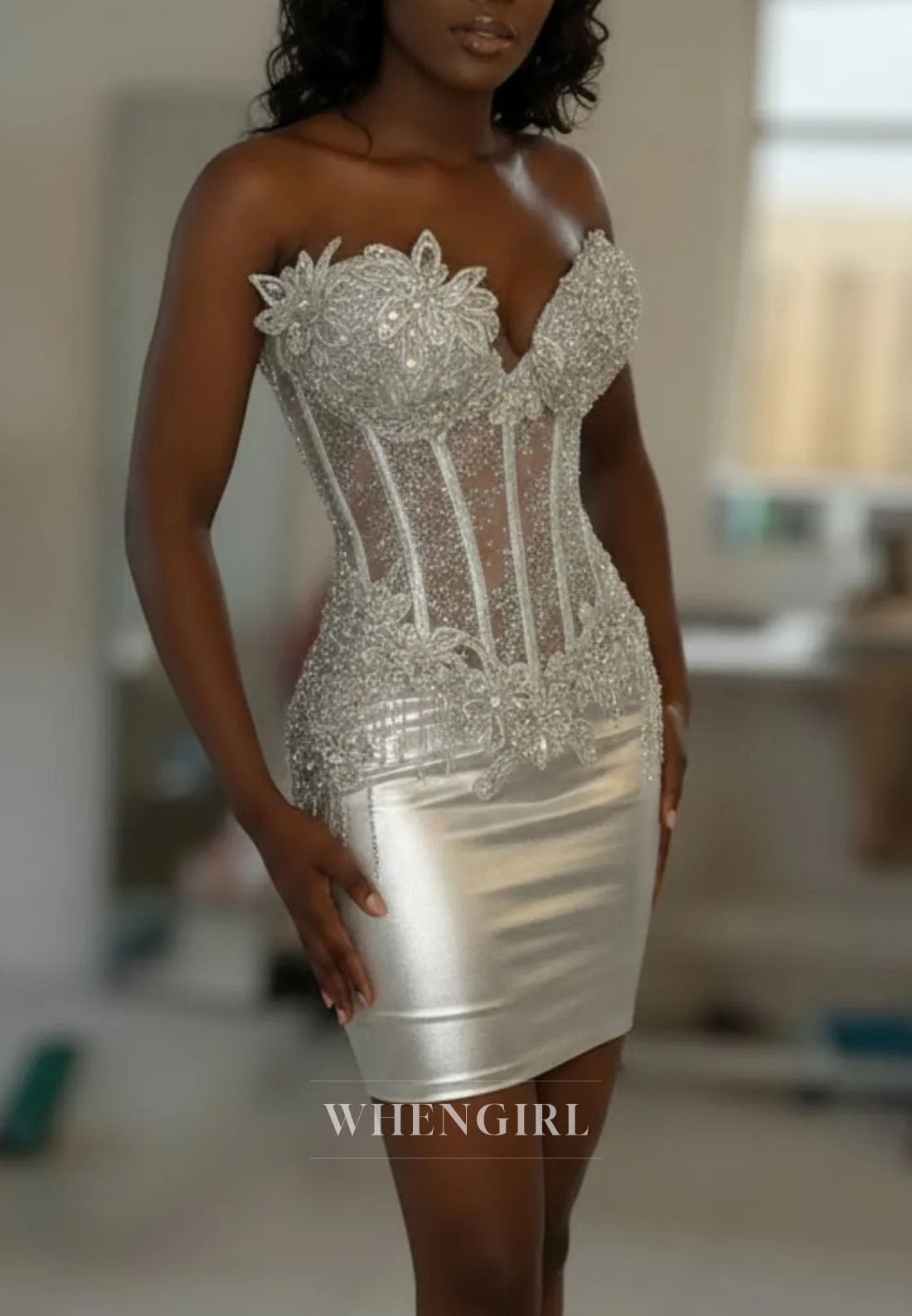 Strapless Beaded Corset Bodycon Mini Dress