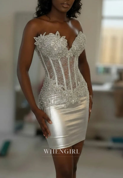 Strapless Beaded Corset Bodycon Mini Dress