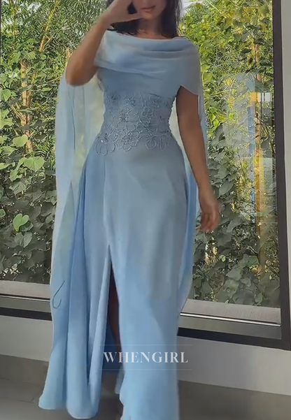 Chiffon A-Line Gown with Sequin Bodice & Cape
