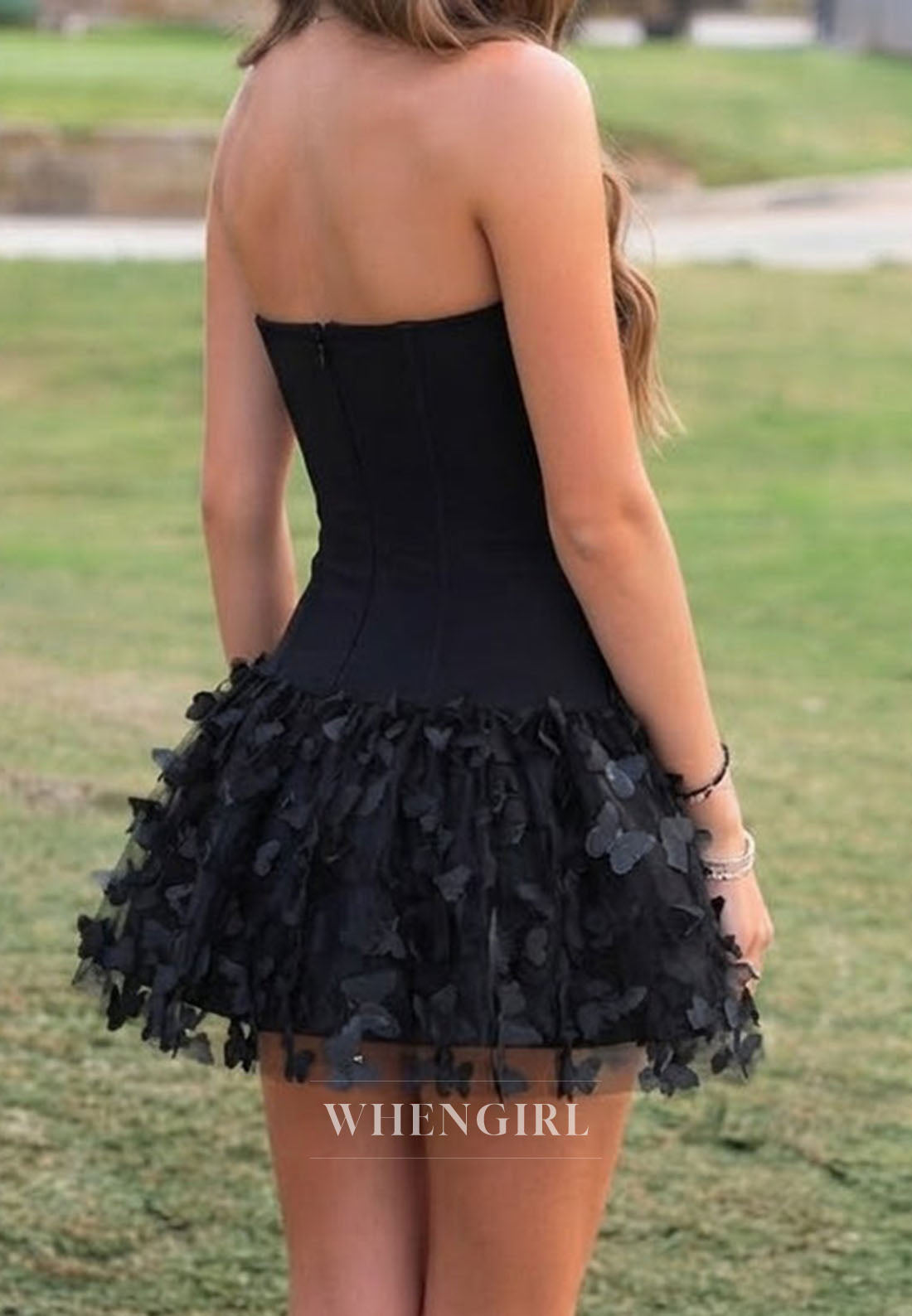 Strapless Corset Mini Dress with 3D Butterfly Appliques