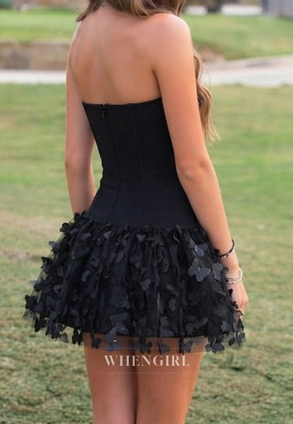 Strapless Corset Mini Dress with 3D Butterfly Appliques