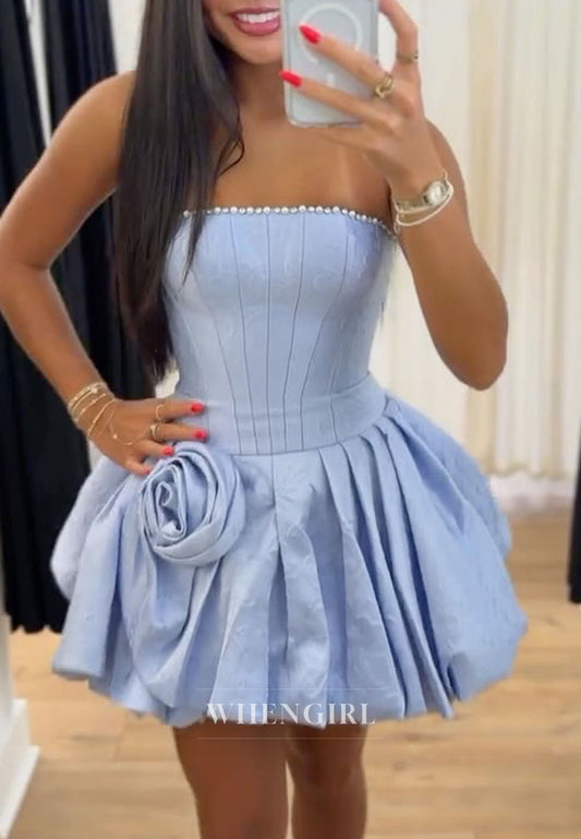 Strapless Corset Bubble Mini Dress with Rosette