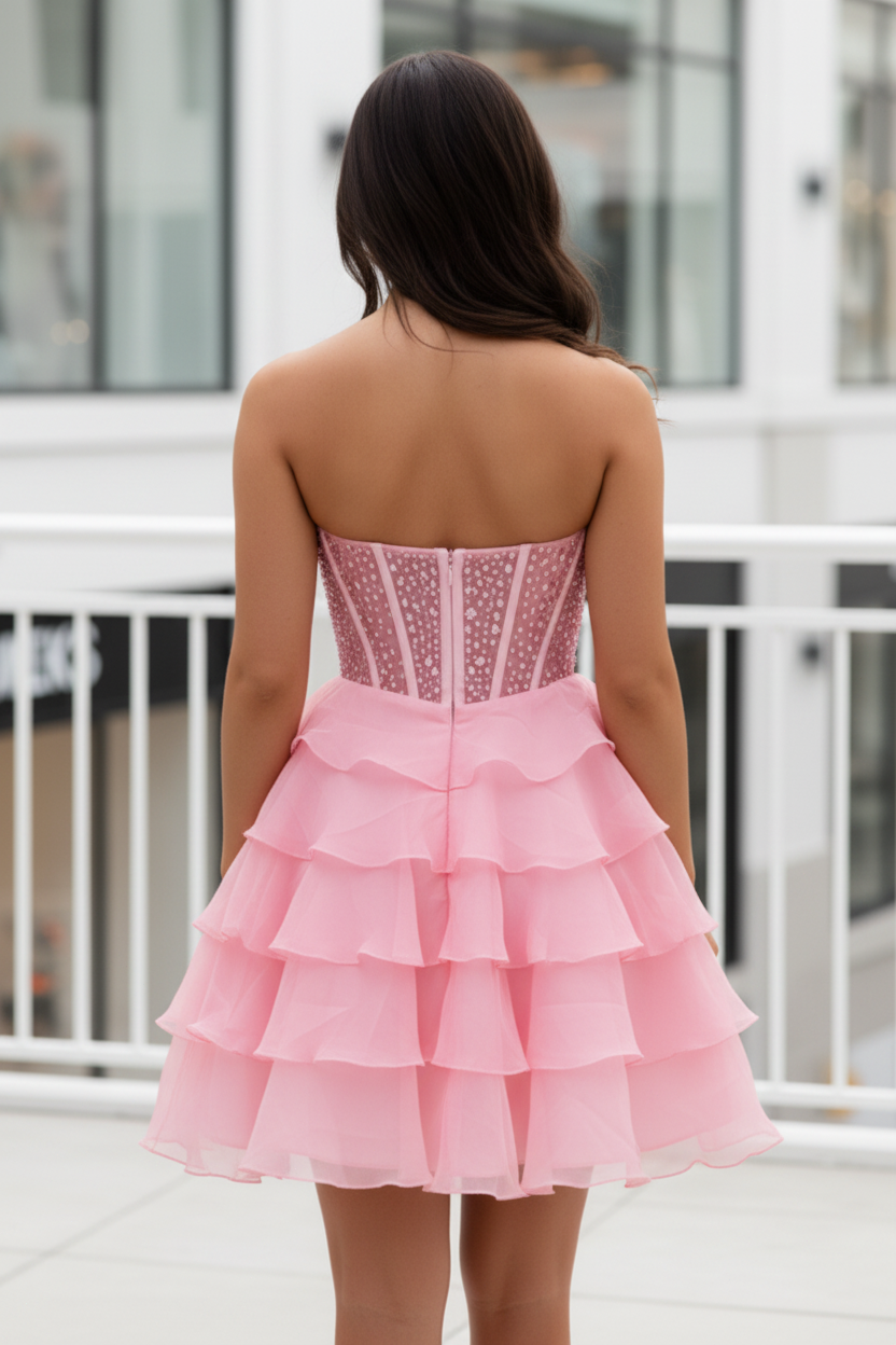 Strapless Corset Tiered Ruffle Mini Dress