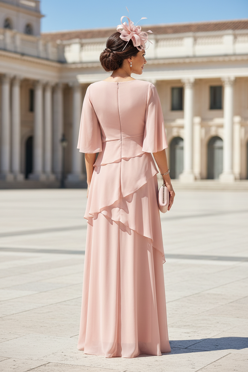 Tiered Chiffon Maxi Dress with Flutter Sleeves