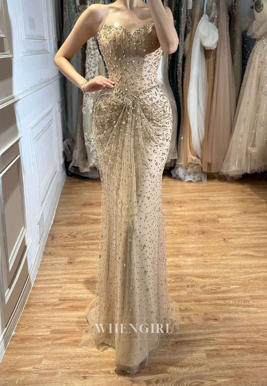 Strapless Embellished Mermaid Gown with Lace-Up Back