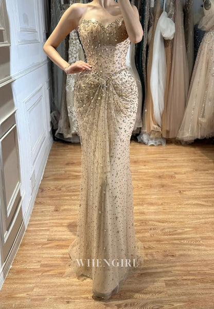 Strapless Embellished Mermaid Gown with Lace-Up Back