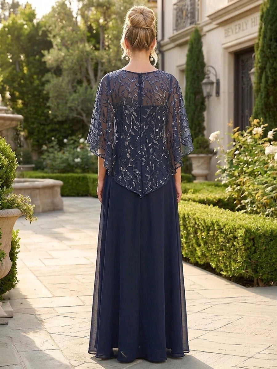 Embellished Cape Sleeve A-Line Formal Gown