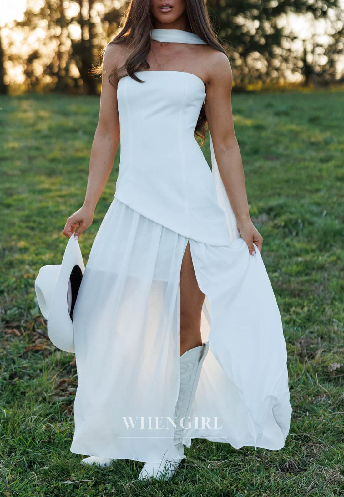 Strapless Maxi Dress with Slit and Neck Scarf