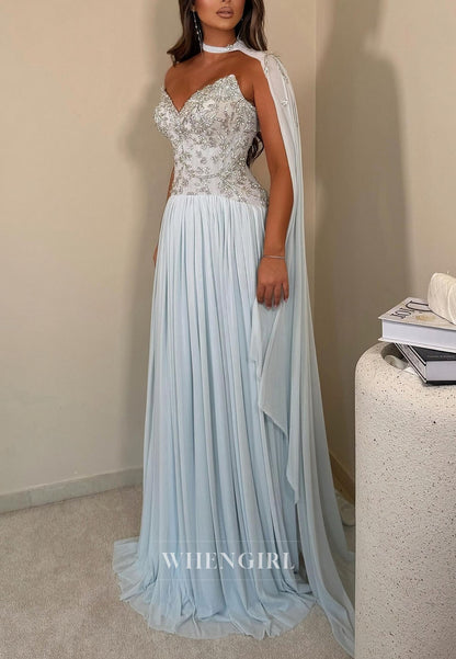 Embellished Bodice Cape Evening Gown