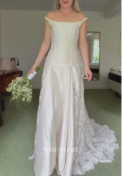 Open Back Wedding Dress with Lace Inset Train