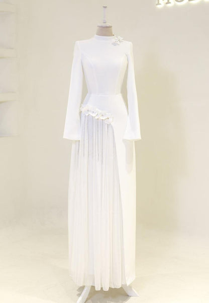 High Neck Maxi Dress with Pleated Inset & 3D Flowers