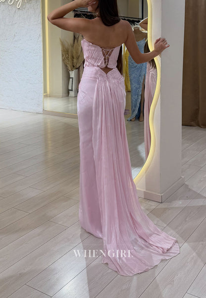 Strapless Pleated Gown with Cut-Out Back