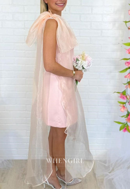 One-Shoulder Mini Dress with Organza Bow Train