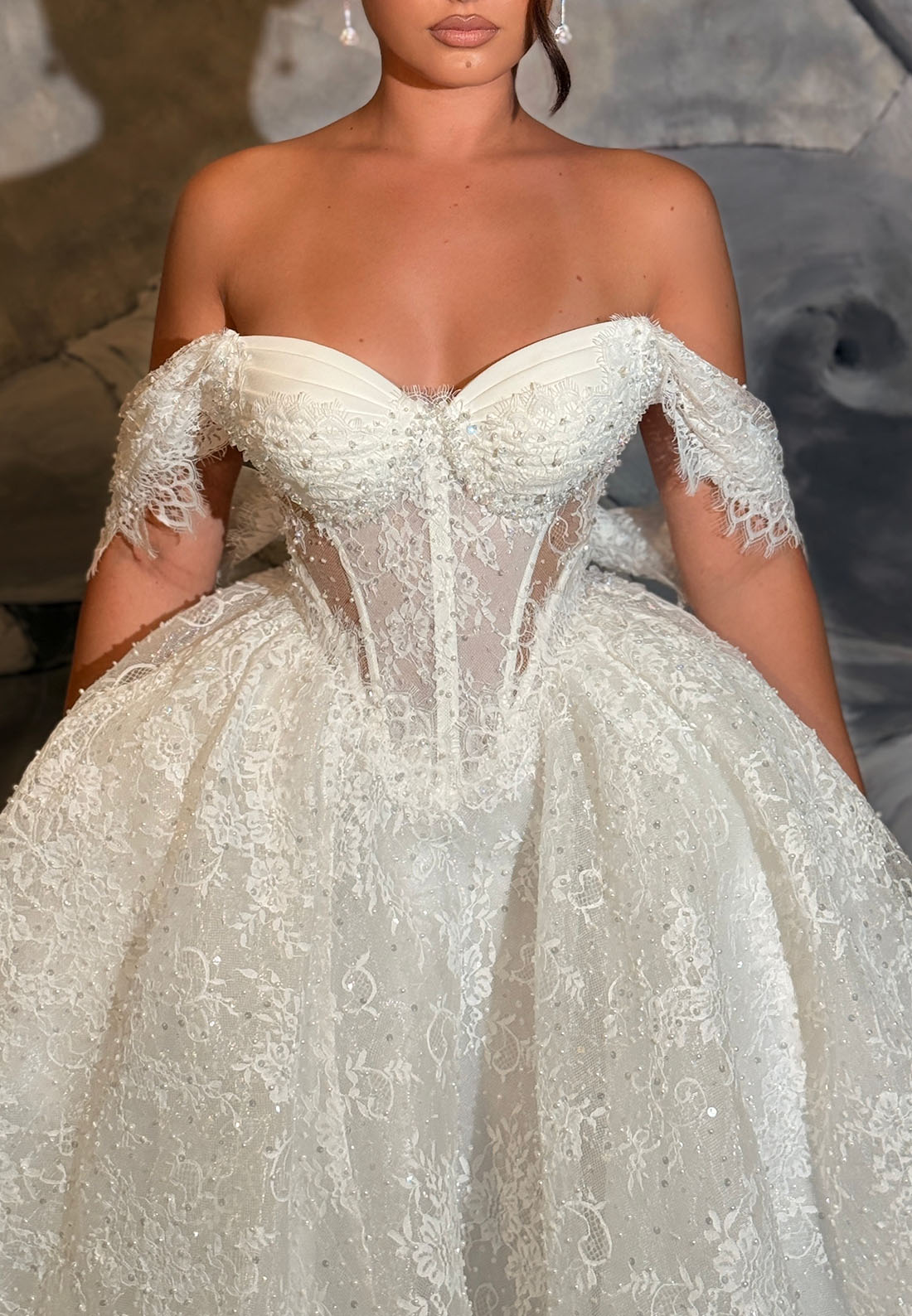 Lace Off-the-Shoulder Corset Ball Gown Wedding Dress