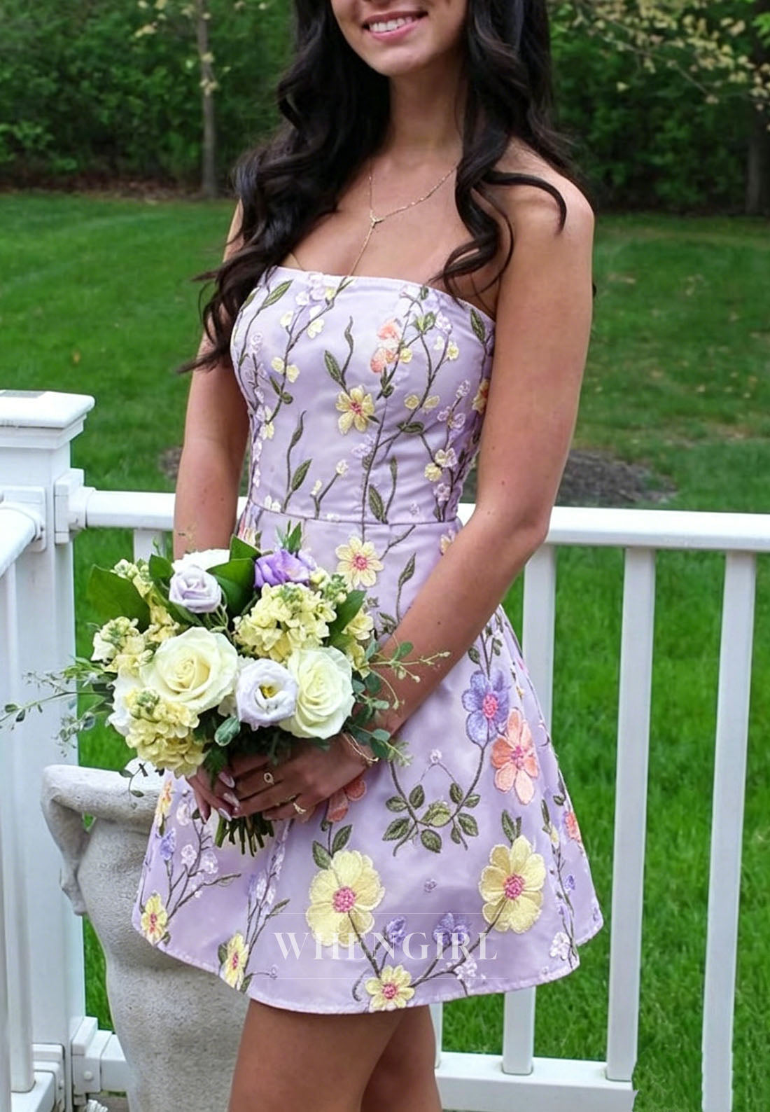 Strapless Floral Embroidered A-Line Homecoming Dress