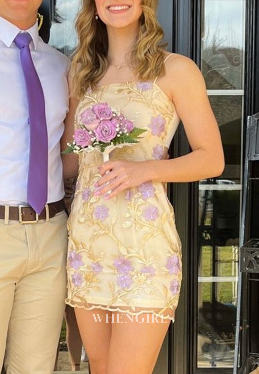 Embroidered Floral Mini Dress with Spaghetti Straps