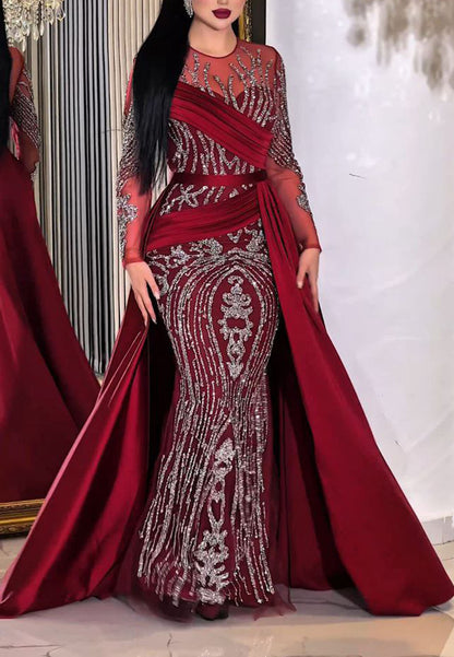 Sequined Mermaid Gown with Satin Overskirt