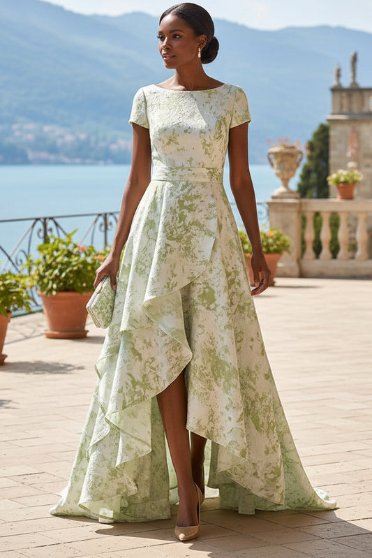 Short Sleeve High-Low A-Line Evening Gown