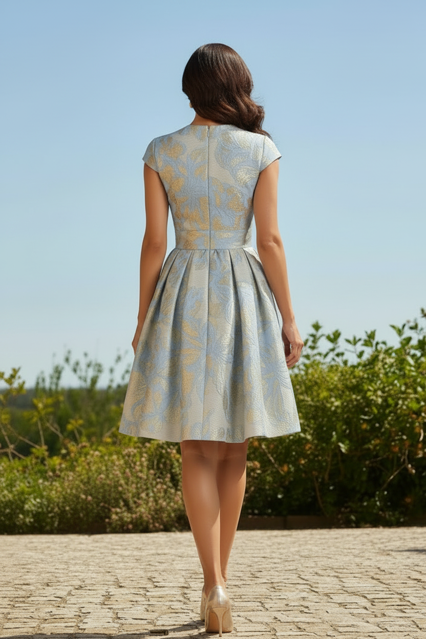 Floral Jacquard Fit-and-Flare Cocktail Dress