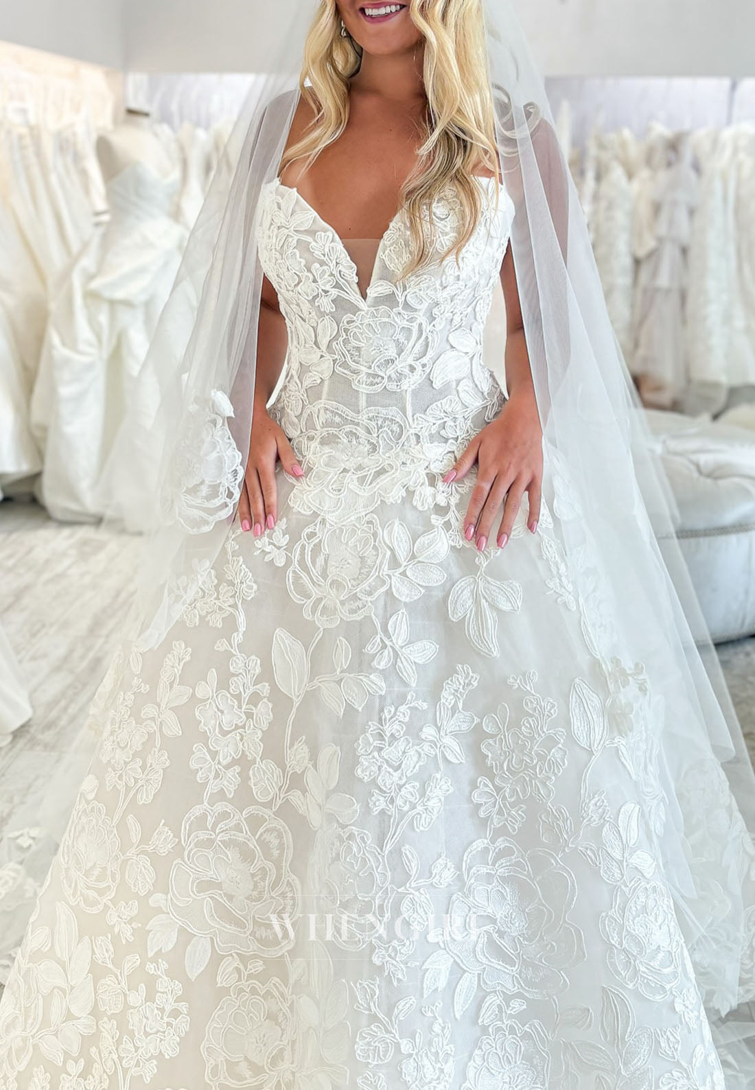 Floral Lace Sweetheart Ball Gown Wedding Dress
