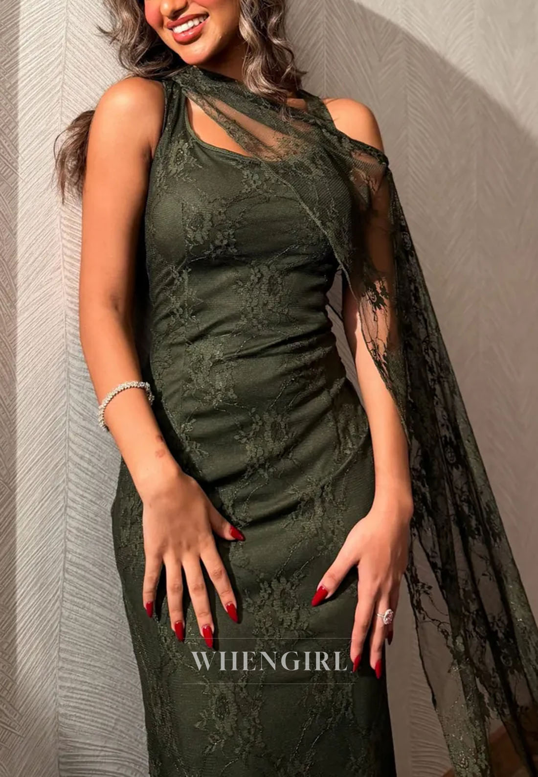Lace Mermaid Evening Gown with One-Shoulder Drape