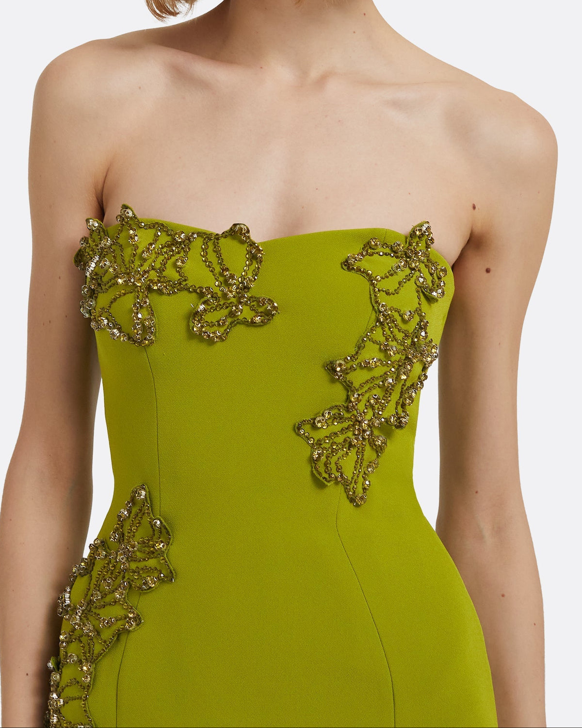 Strapless Beaded Applique Trumpet Gown